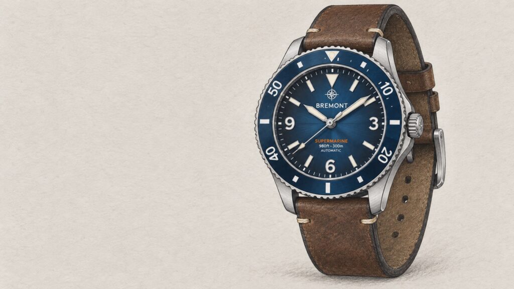 Editorial illustration of Bremont SM40-ND-SS-BL-L-S