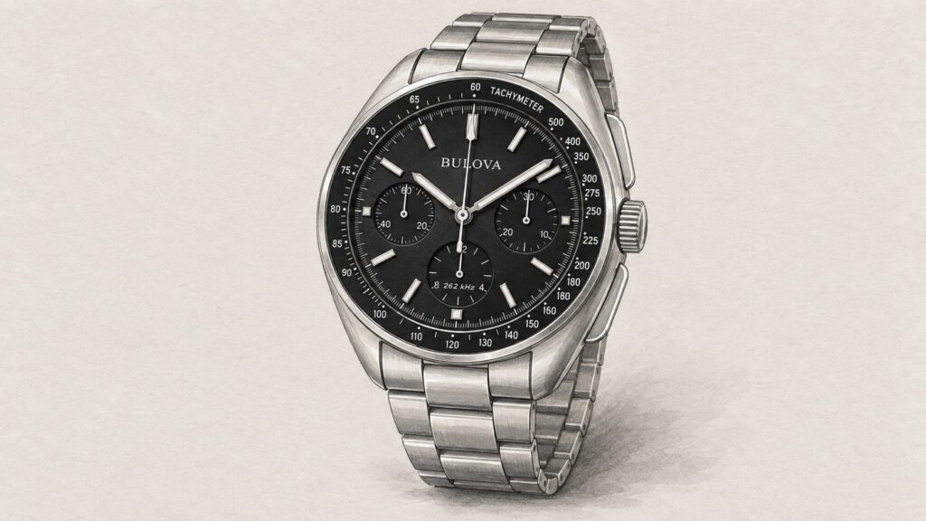 AI editorial illustration of the Bulova 96K111 watch.
