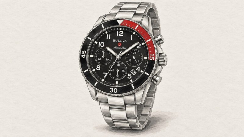 AI editorial illustration of the Bulova 98B451 watch.