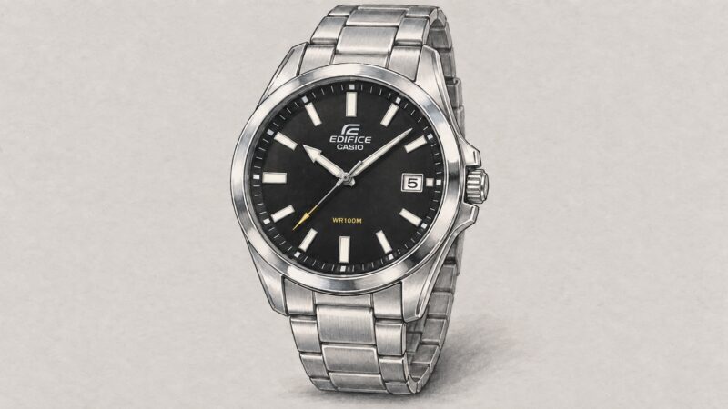 AI editorial illustration of the Casio EFV-100D-1AV watch.