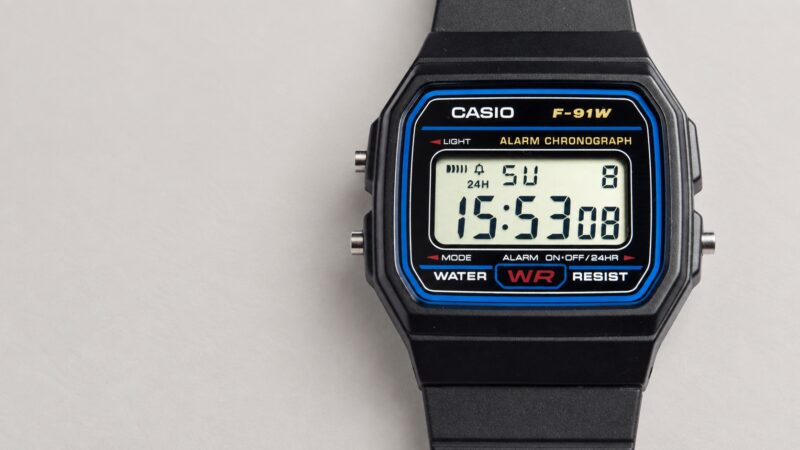 AI-composed adaptation showing the Casio F-91W.