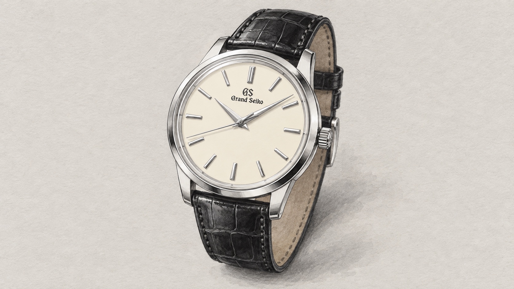 AI editorial illustration of the Grand Seiko SBGW231 watch.
