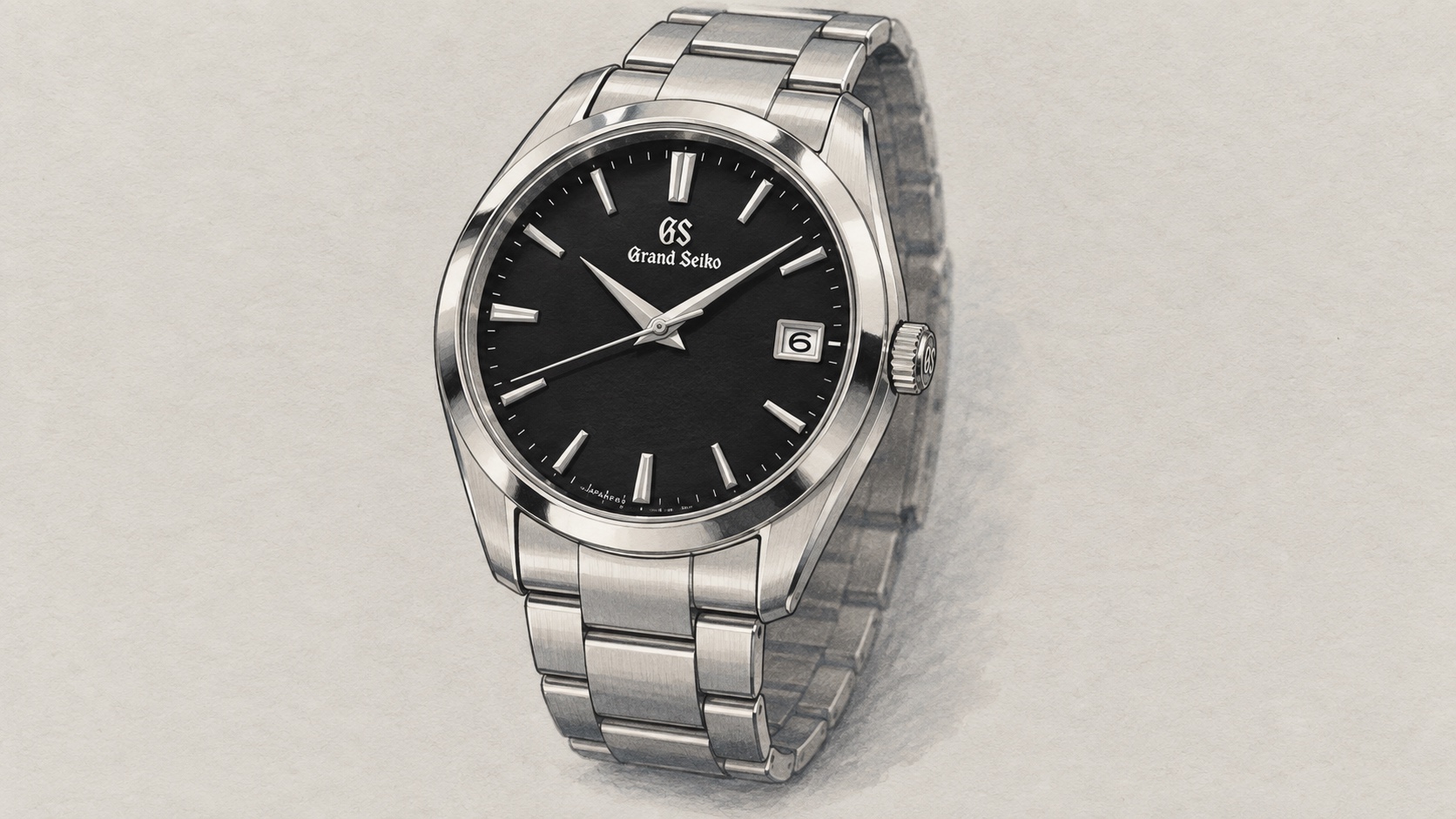 AI editorial illustration of the Grand Seiko SBGP011 watch.