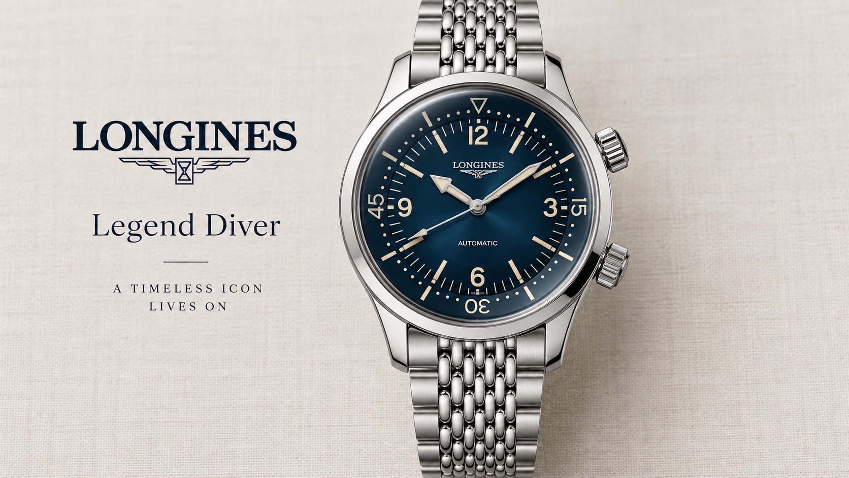 Illustration of the Longines Legend Diver 39mm, reference L3.764.4.90.7.