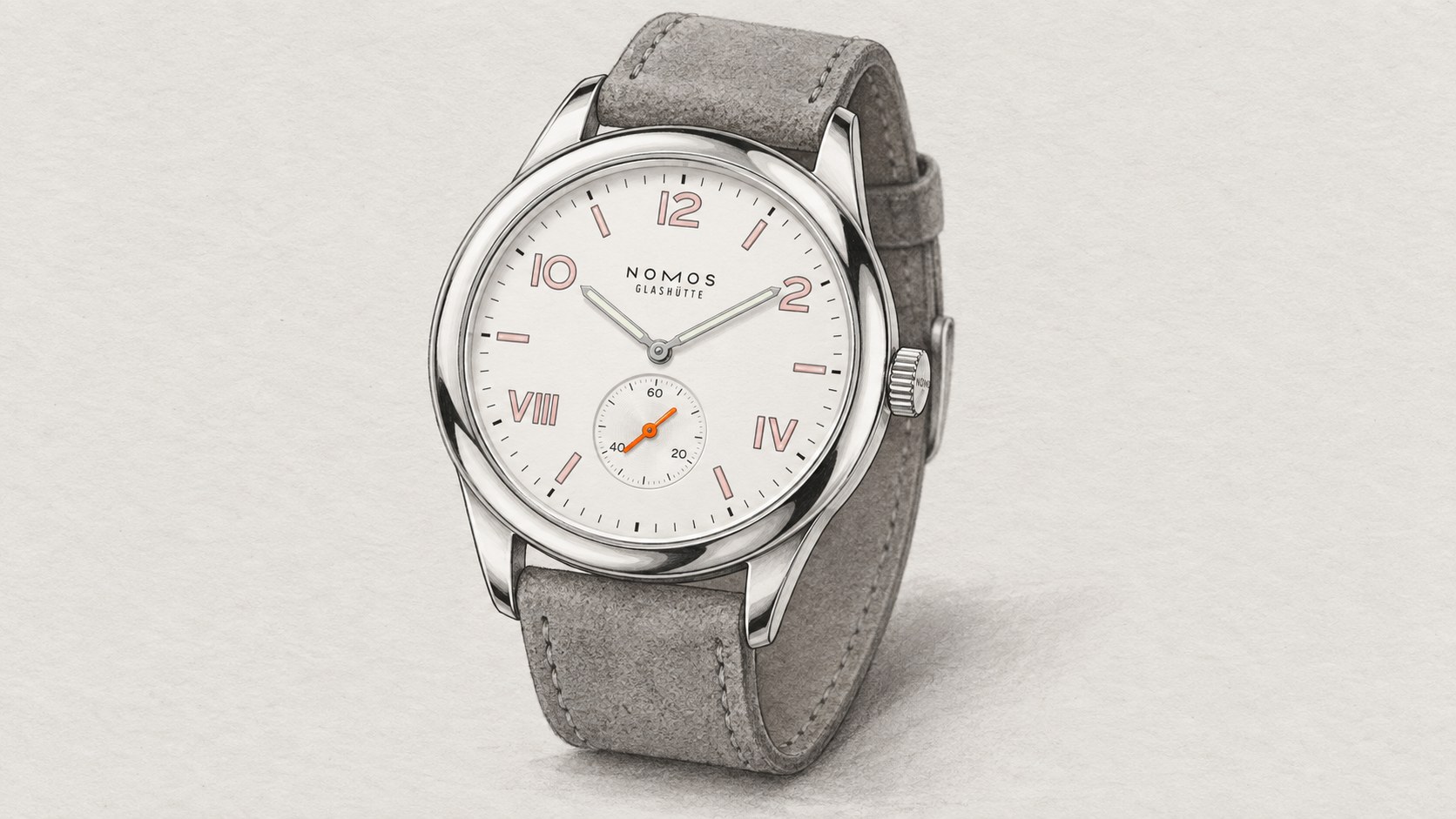 AI editorial illustration of the Nomos 708 watch.