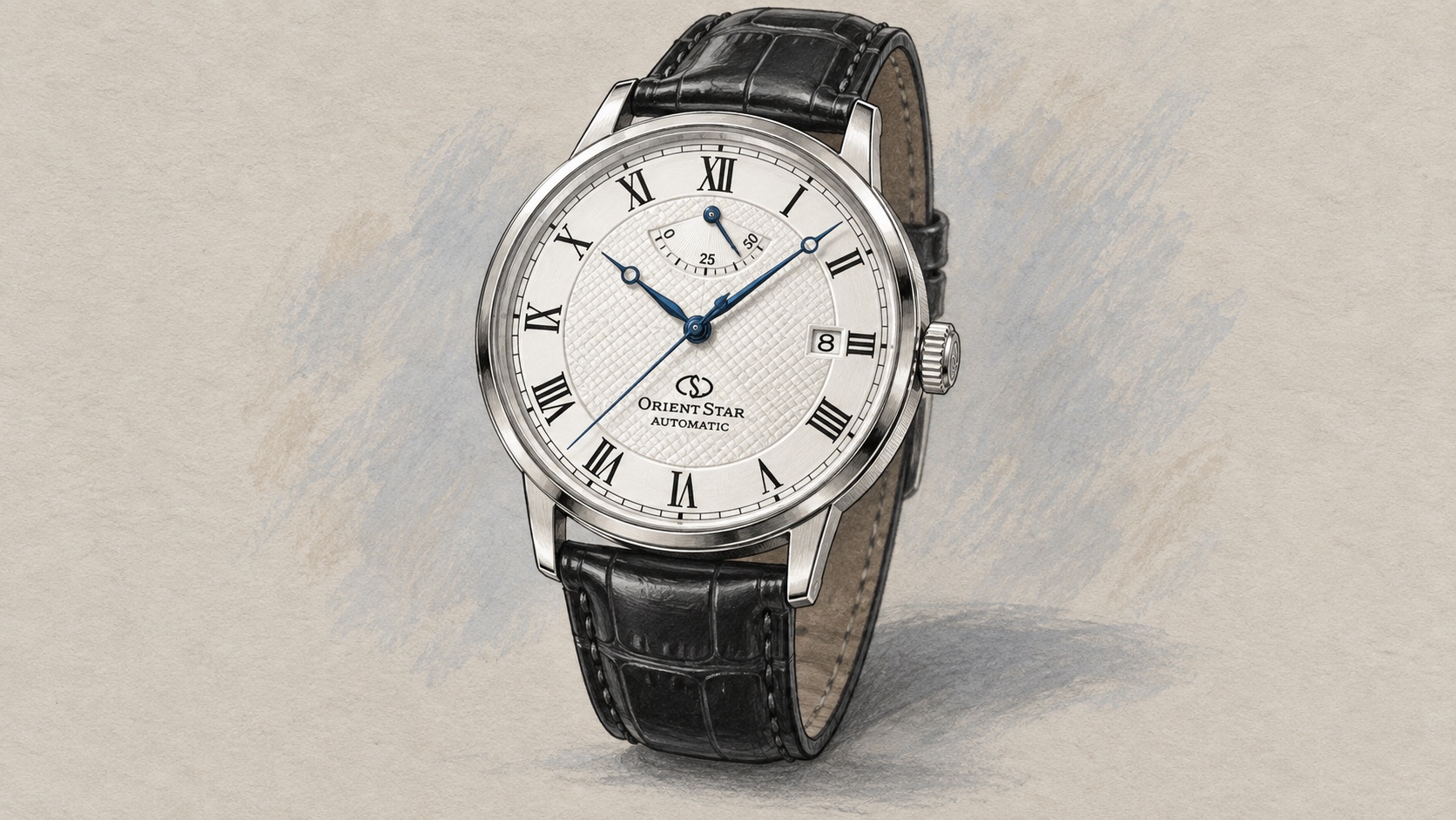 AI editorial illustration of the Orient Star RE-AU0002S watch.