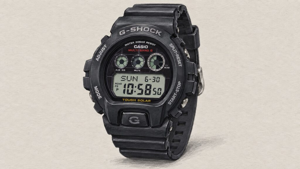 AI editorial illustration of the Casio GW-6900-1JF watch.