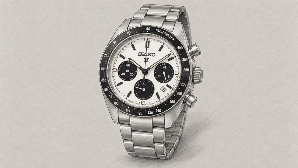 AI editorial illustration of the Seiko SSC813P1 watch.