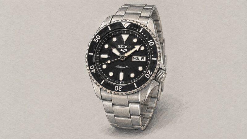 AI editorial illustration of the Seiko SRPD55K1 watch.