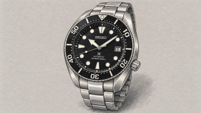 AI editorial illustration of the Seiko SPB101J1 watch.