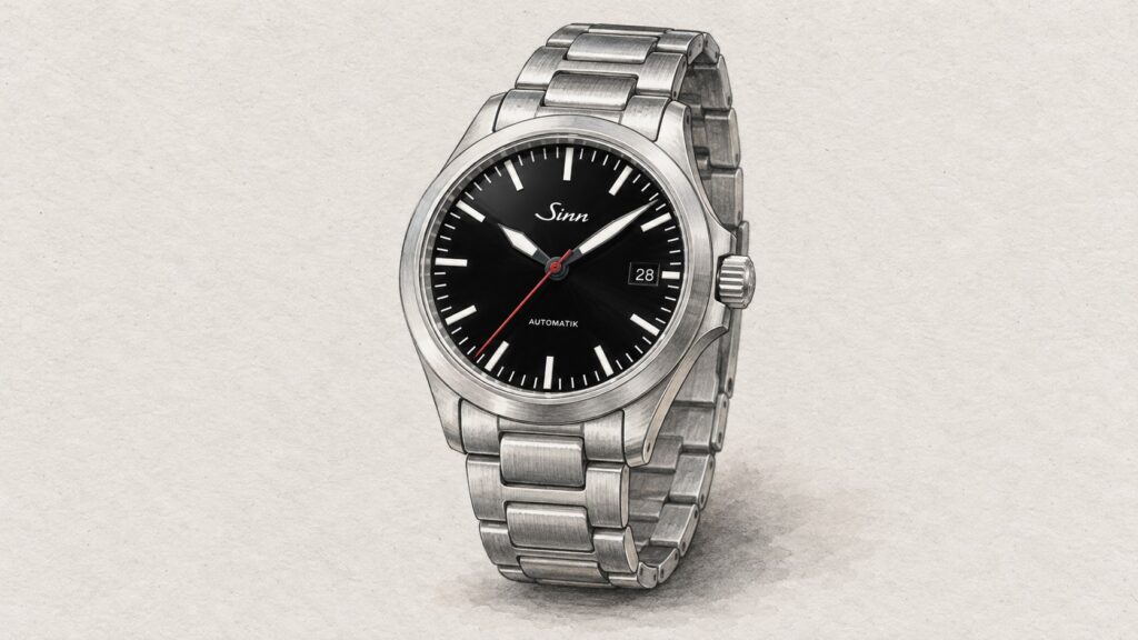 AI editorial illustration of the Sinn 556 I RS watch.