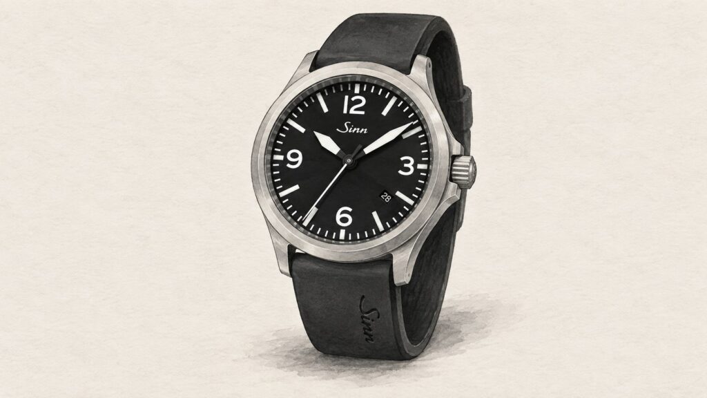 AI editorial illustration of the Sinn 856 watch.