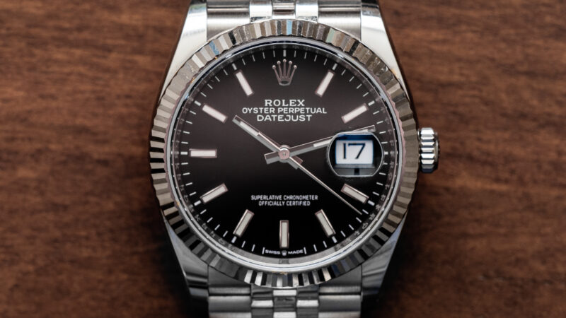 Black-dial Rolex Datejust 36 reference 126234 with fluted bezel and Jubilee bracelet